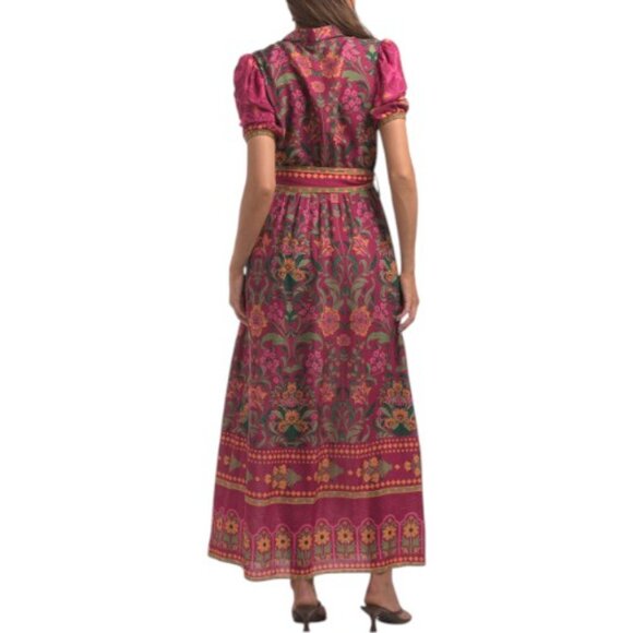CELINA MOON Short Sleeve Floral Maxi Dress With Belt - Picture 2 of 6